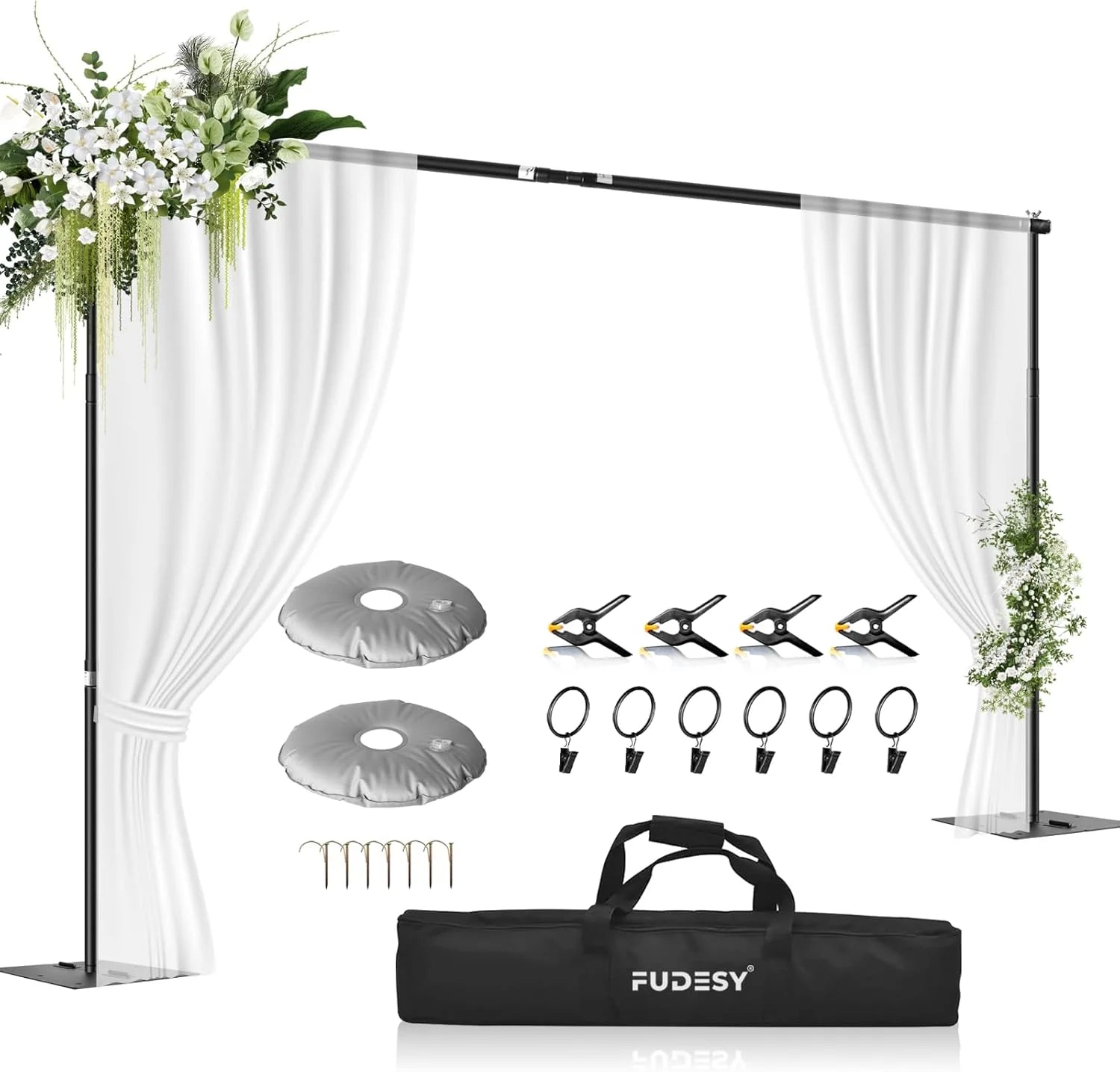 Black Metal FUDESY Backdrop Stand Heavy Duty, 10x10ft Adjustable Photo Background Pipe and Drape Backdrop Stand Kit with Metal Base for Photography Parties Birthday Video Studio, Good Condition condition - View 1