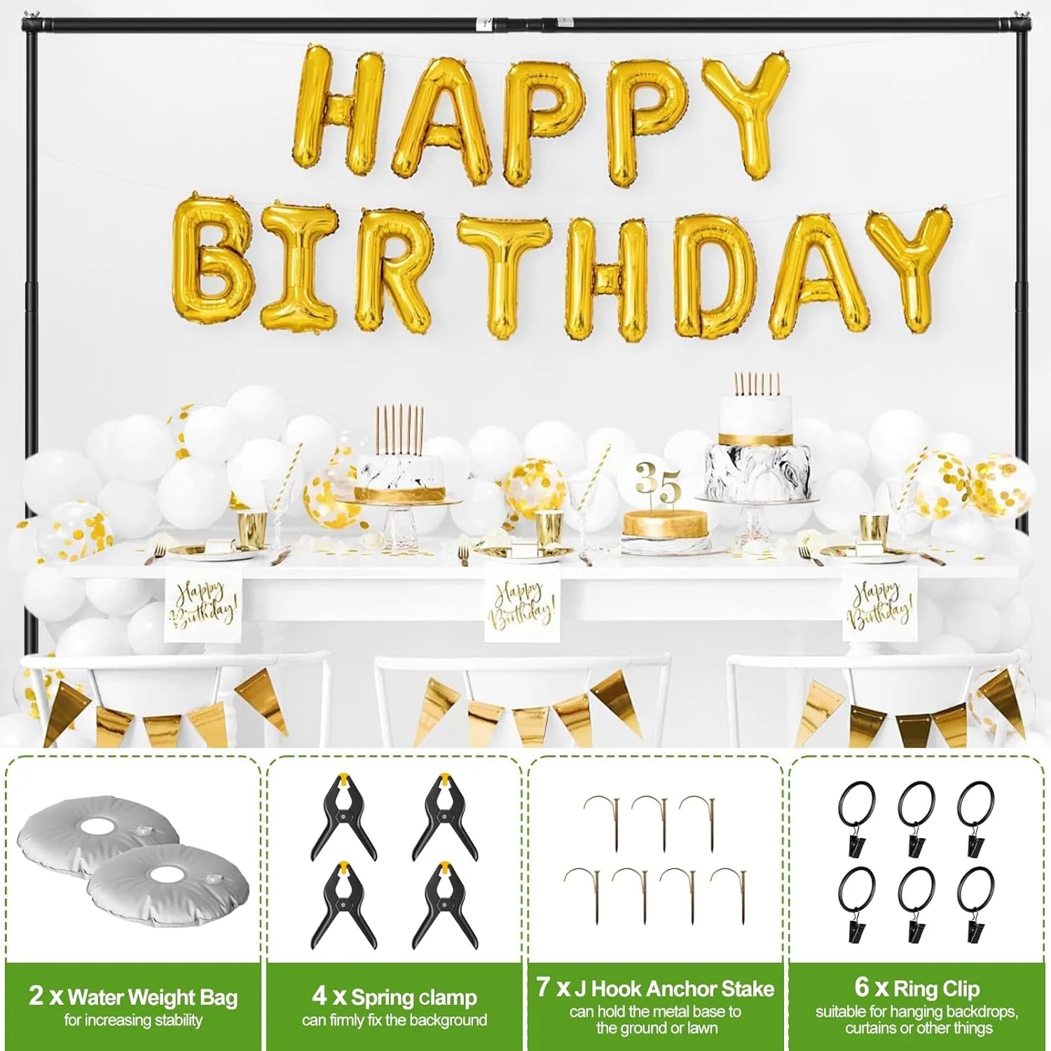 Black Metal FUDESY Backdrop Stand Heavy Duty, 10x10ft Adjustable Photo Background Pipe and Drape Backdrop Stand Kit with Metal Base for Photography Parties Birthday Video Studio, Good Condition condition - View 7