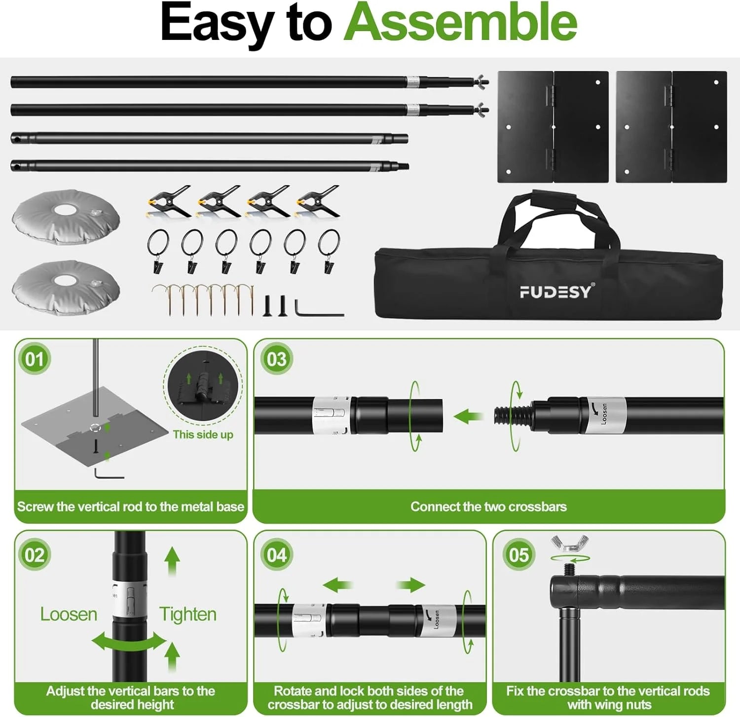 Black Metal FUDESY Backdrop Stand Heavy Duty, 10x10ft Adjustable Photo Background Pipe and Drape Backdrop Stand Kit with Metal Base for Photography Parties Birthday Video Studio, Good Condition condition - View 8