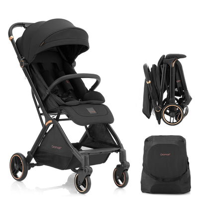 Gravity Folding Baby Stroller - Portable Toddler Stroller w/Adjustable Backrest & Canopy, Lightweight and UV Protected Travel Stroller, One-Hand Automatic Folding - Black