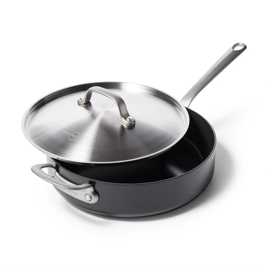 GreenPan Craft Noire 4.5QT Saute Pan with Lid and Helper Handles, Non-Toxic PFAS-Free Hard Anodized Healthy Ceramic Nonstick, Induction Suitable, Dishwasher Safe, Black - View 1