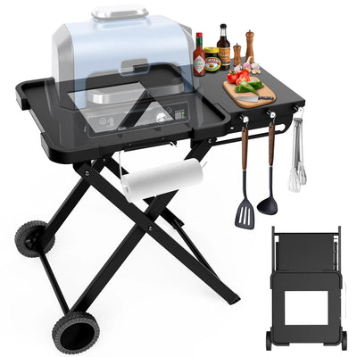 Grill Stand for Ninja Woodfire - Portable Pizza Oven Stand for Ninja Woodfire OG700 OG800 OG900 Series & OO101 Pizza Oven, Foldable Grill Table with Wheels, Convenient Side Table