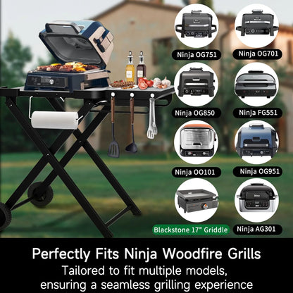 Black Steel Grill Stand for Ninja Woodfire - Portable Pizza Oven Stand for Ninja Woodfire OG700 OG800 OG900 Series & OO101 Pizza Oven, Foldable Grill Table with Wheels, Convenient Side Table, Good Condition condition - View 5