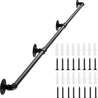 Handrail for Indoor Stairs - 10 Feet Wall Mount Industrial Iron Pipe - Metal Railing Non-Slip Grab Bar - Stairs Porch Deck Hand Rail Matte Black