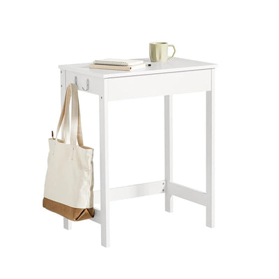 Haotian Small Desk with Drawers, Mini Writing Table, Vanity Table Computer Workstation Children Teenagers Desk with Hooks, White FWT43-W