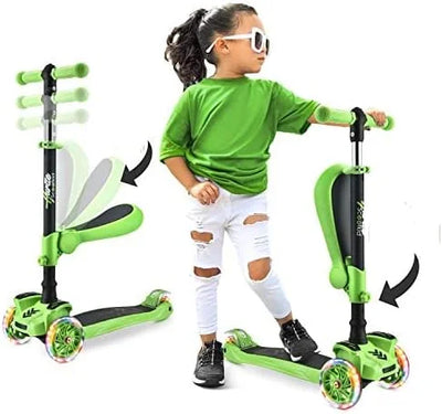 Hurtle 3-Wheeled Scooter for Kids - Wheel LED Lights, Adjustable Lean-to-Steer Handlebar, and Foldable Seat - Sit or Stand Ride with Brake for Boys and Girls Ages 1-14 Years Old