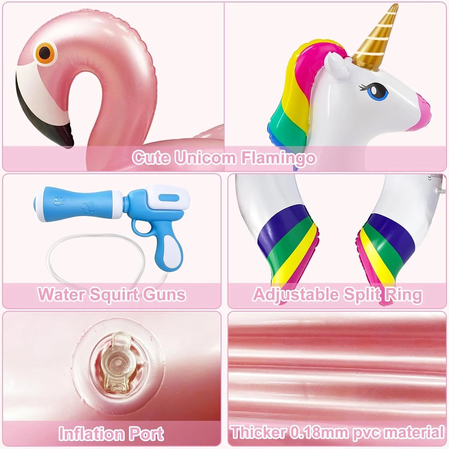 product iGeeKid 2 Pack Pool Float for Kids Unicorn Flamingo Swim Floats for Toddlers Age 3-8 Years Pool Toys for Kids Inflatable Floaties Battle Games Swimming Ring Ride On for Girl Boy Summer Beach Supplies, As Is condition - View 4
