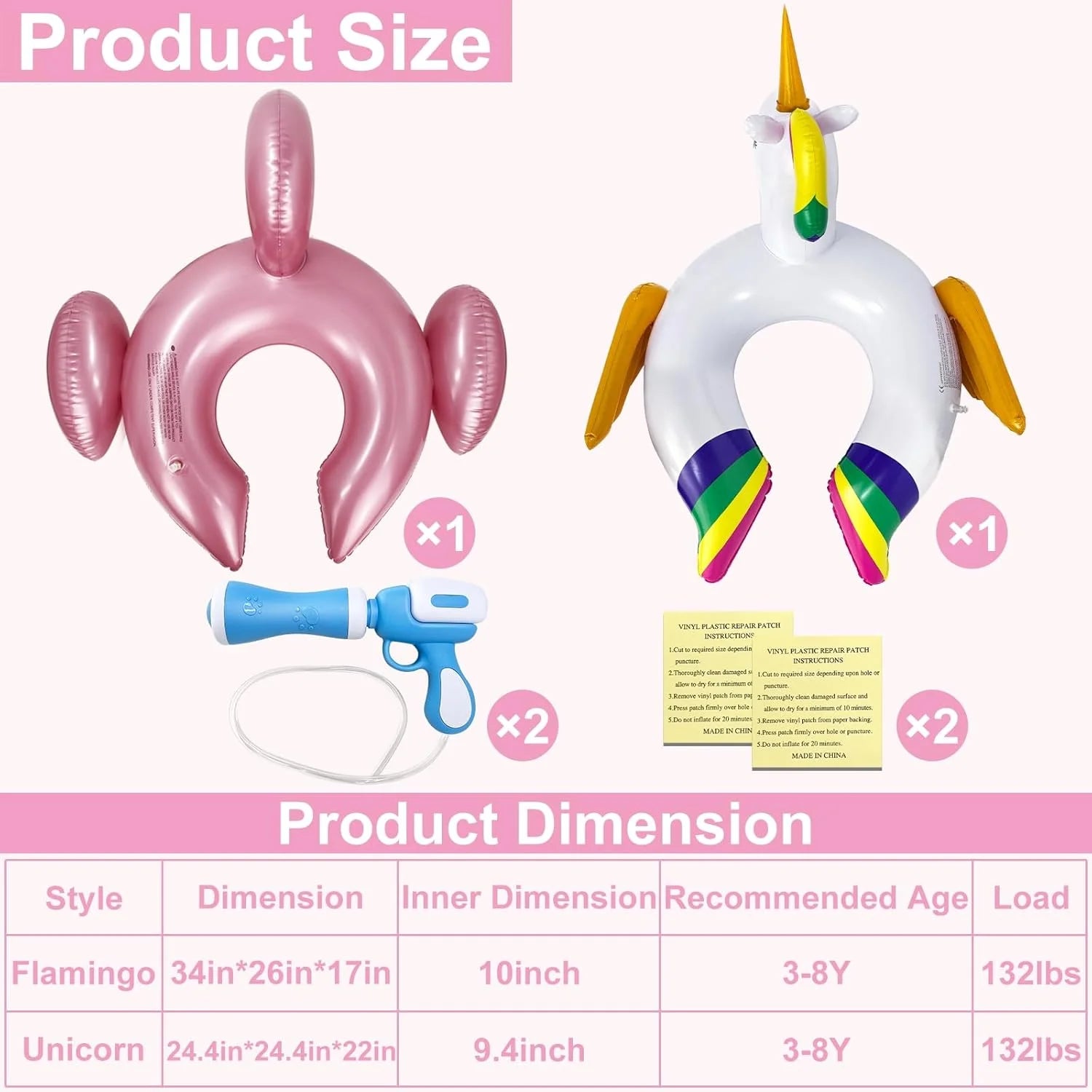 product iGeeKid 2 Pack Pool Float for Kids Unicorn Flamingo Swim Floats for Toddlers Age 3-8 Years Pool Toys for Kids Inflatable Floaties Battle Games Swimming Ring Ride On for Girl Boy Summer Beach Supplies, As Is condition - View 5