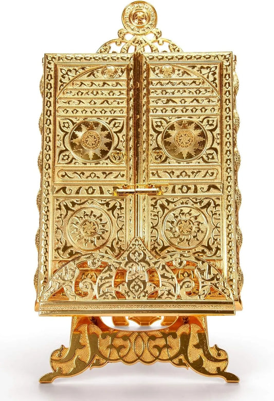 Islamic Metal Quran Box with Stand - Gold - View 1