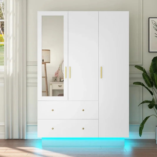 3-door Armoire Wardrobe with Drawers and LED Lights - View 1