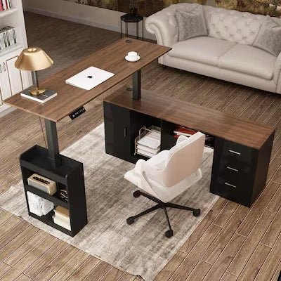 FUFU&GAGA Modern Brown L-shaped Desk Hutch - 63-in - View 1