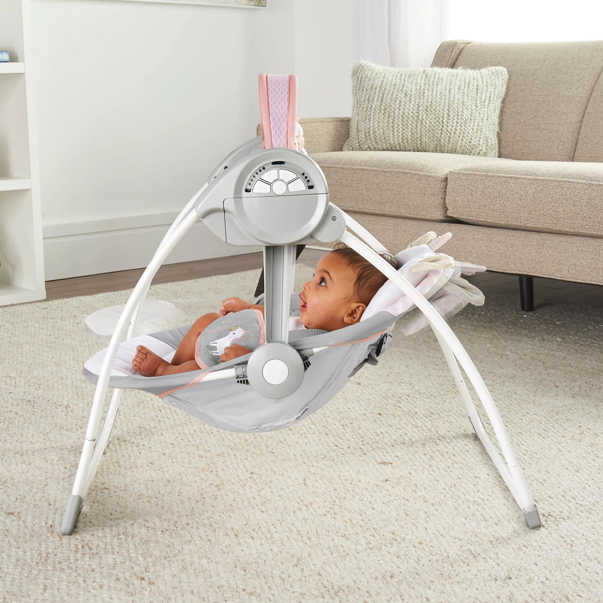 Ingenuity Comfort 2 Go Compact Portable Baby Swing with Music - Pink Flora the Unicorn - View 4