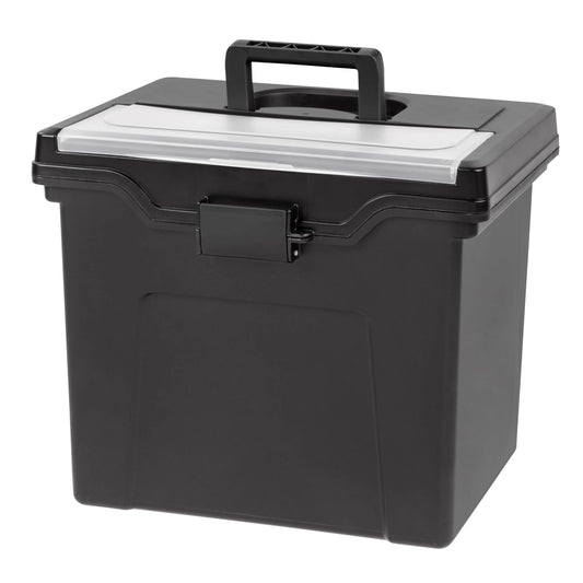 IRIS USA File Box with Lid - Letter File Organizer, Water Resistant, Portable - Black - View 1