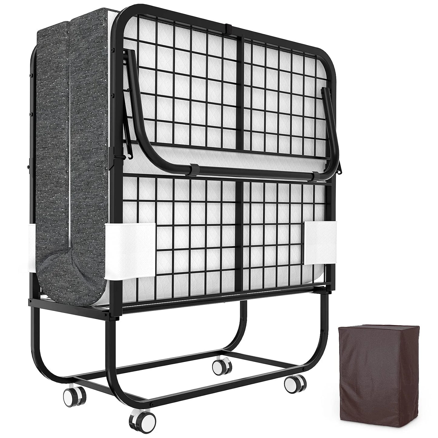 Neutral Metal, Memory Foam Karcog Rollaway Bed, Folding Bed with Mattress for Adults, Storage Cover Included, Cot Size Extra Guest Bed, Foldable Bed with Memory Foam Mattress and Sturdy Metal Frame on Wheels - 75” x 31”, Good Condition condition - View 1