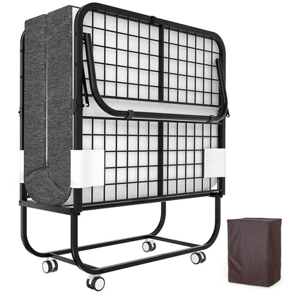 Neutral Metal, Memory Foam Karcog Rollaway Bed, Folding Bed with Mattress for Adults, Storage Cover Included, Cot Size Extra Guest Bed, Foldable Bed with Memory Foam Mattress and Sturdy Metal Frame on Wheels - 75” x 31”, Good Condition condition - View 1