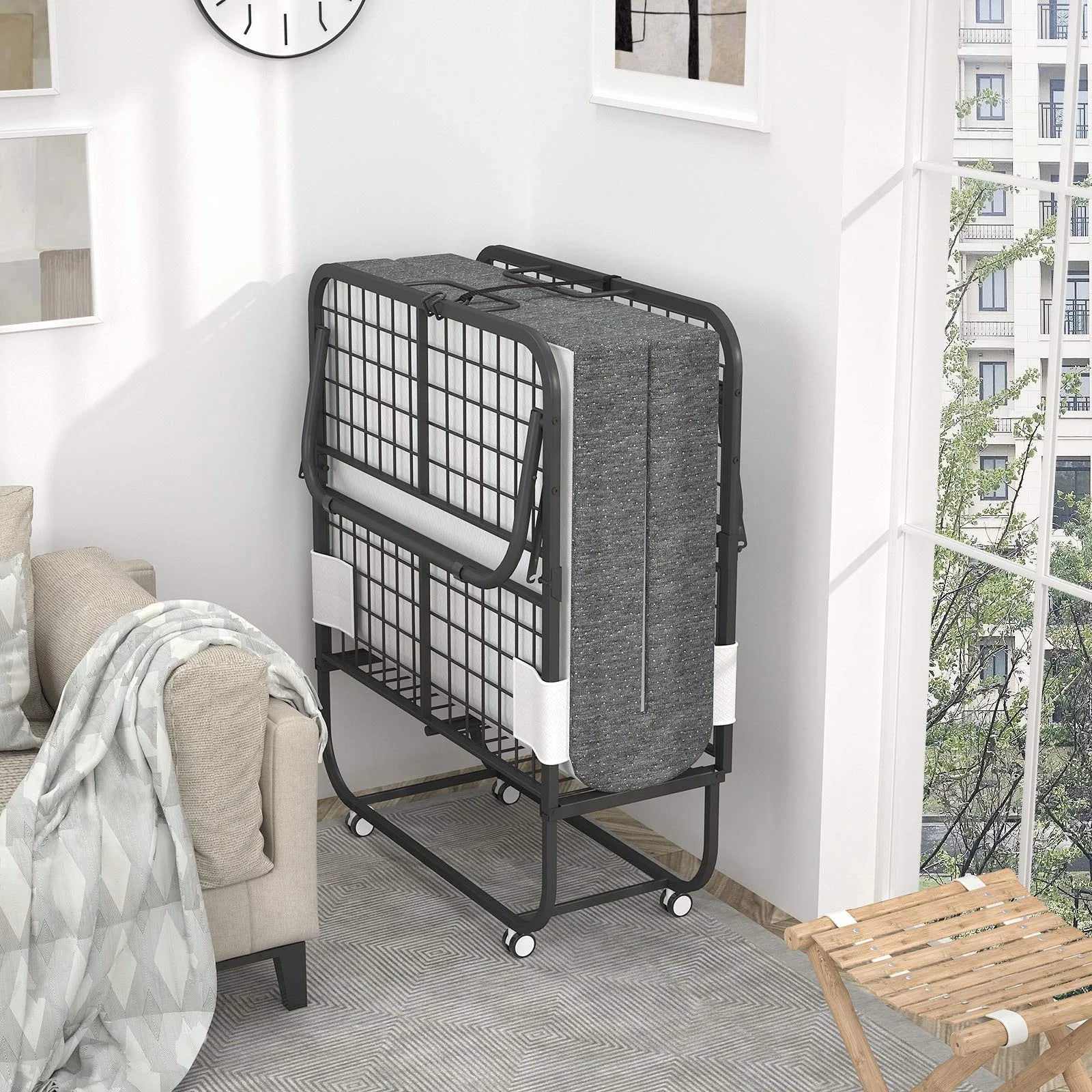 Neutral Metal, Memory Foam Karcog Rollaway Bed, Folding Bed with Mattress for Adults, Storage Cover Included, Cot Size Extra Guest Bed, Foldable Bed with Memory Foam Mattress and Sturdy Metal Frame on Wheels - 75” x 31”, Good Condition condition - View 7