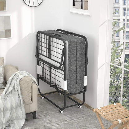 Neutral Metal, Memory Foam Karcog Rollaway Bed, Folding Bed with Mattress for Adults, Storage Cover Included, Cot Size Extra Guest Bed, Foldable Bed with Memory Foam Mattress and Sturdy Metal Frame on Wheels - 75” x 31”, Good Condition condition - View 7