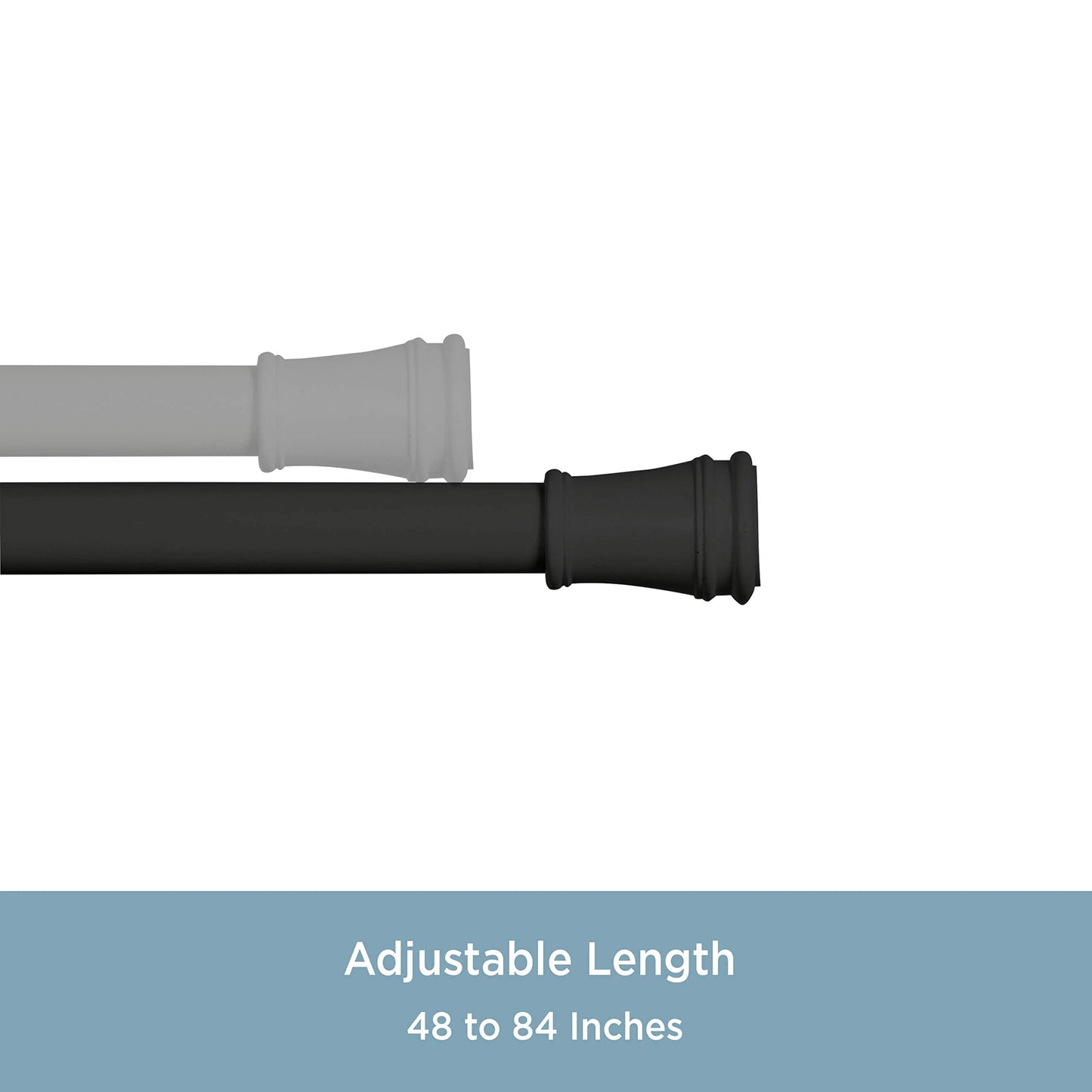 Black Steel Kenney KN723 Rogers Twist & Fit No Tools Easy to Install Tension Curtain Rod, 48-84" Adjustable Length, Black Finish, 5/8" Diameter Steel Tube, Good Condition condition - View 3
