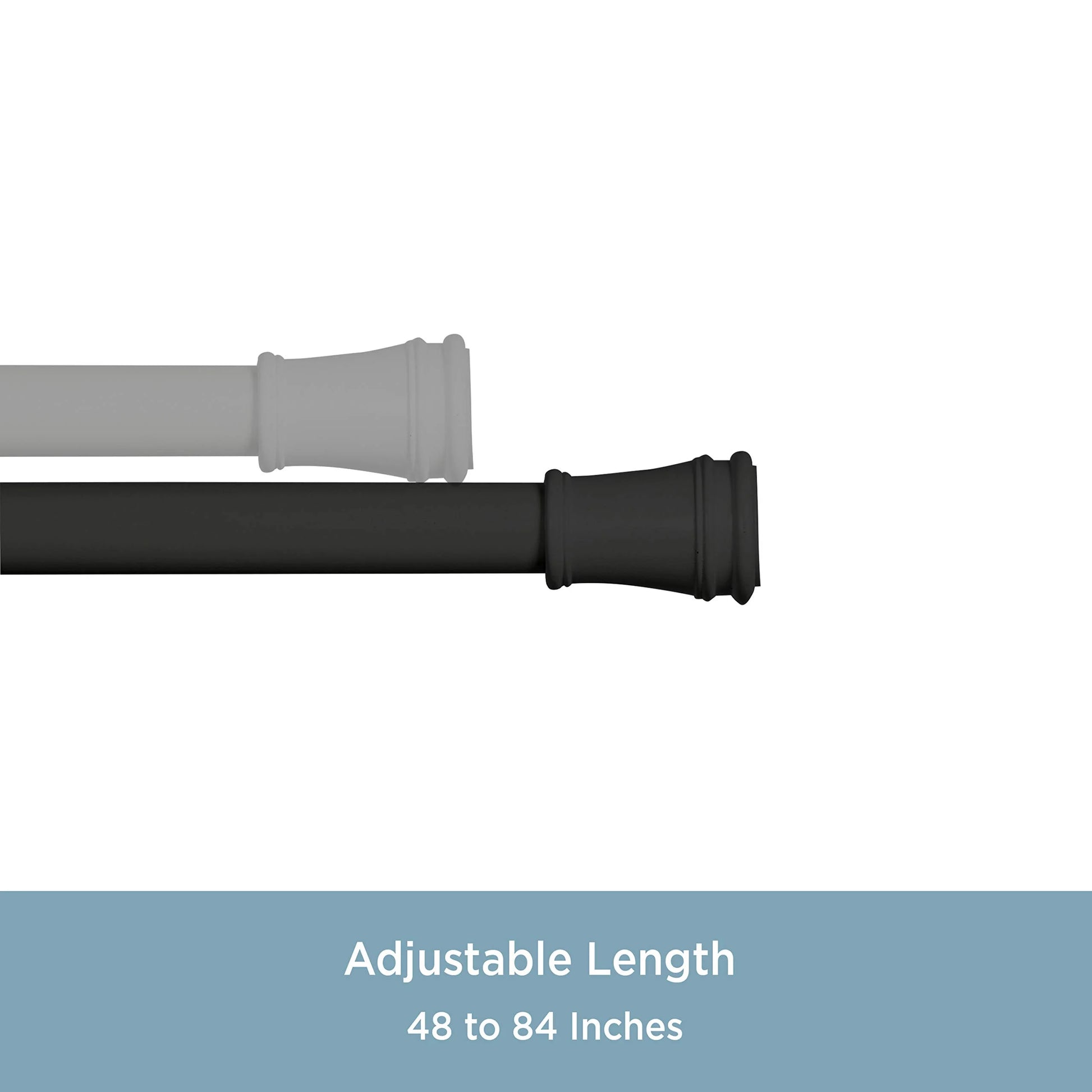 Black Steel Kenney KN723 Rogers Twist & Fit No Tools Easy to Install Tension Curtain Rod, 48-84" Adjustable Length, Black Finish, 5/8" Diameter Steel Tube, Good Condition condition - View 3