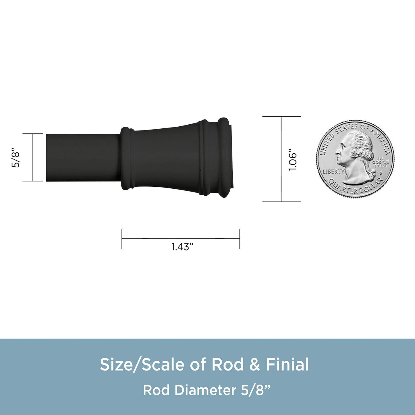 Black Steel Kenney KN723 Rogers Twist & Fit No Tools Easy to Install Tension Curtain Rod, 48-84" Adjustable Length, Black Finish, 5/8" Diameter Steel Tube, Good Condition condition - View 4