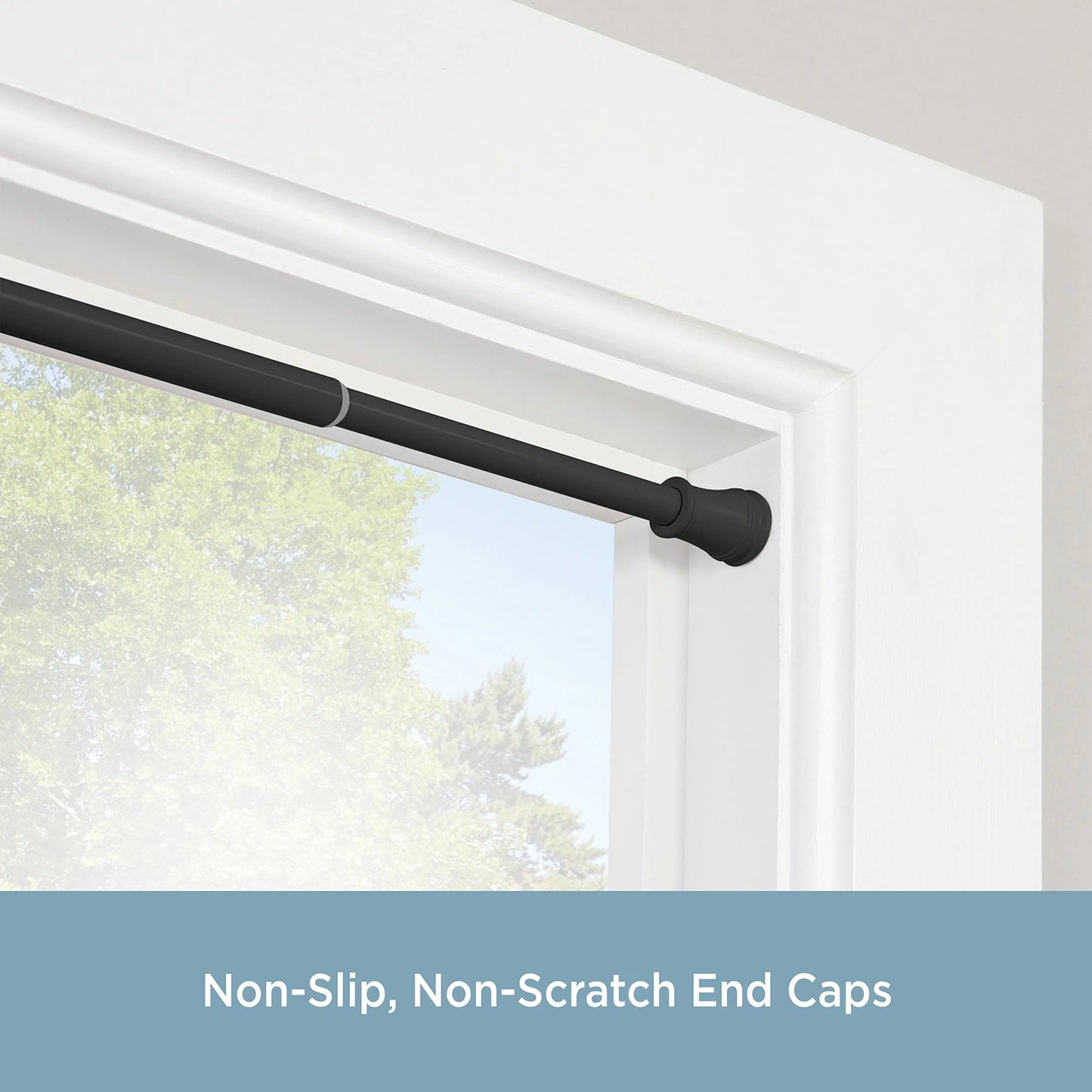 Black Steel Kenney KN723 Rogers Twist & Fit No Tools Easy to Install Tension Curtain Rod, 48-84" Adjustable Length, Black Finish, 5/8" Diameter Steel Tube, Good Condition condition - View 5