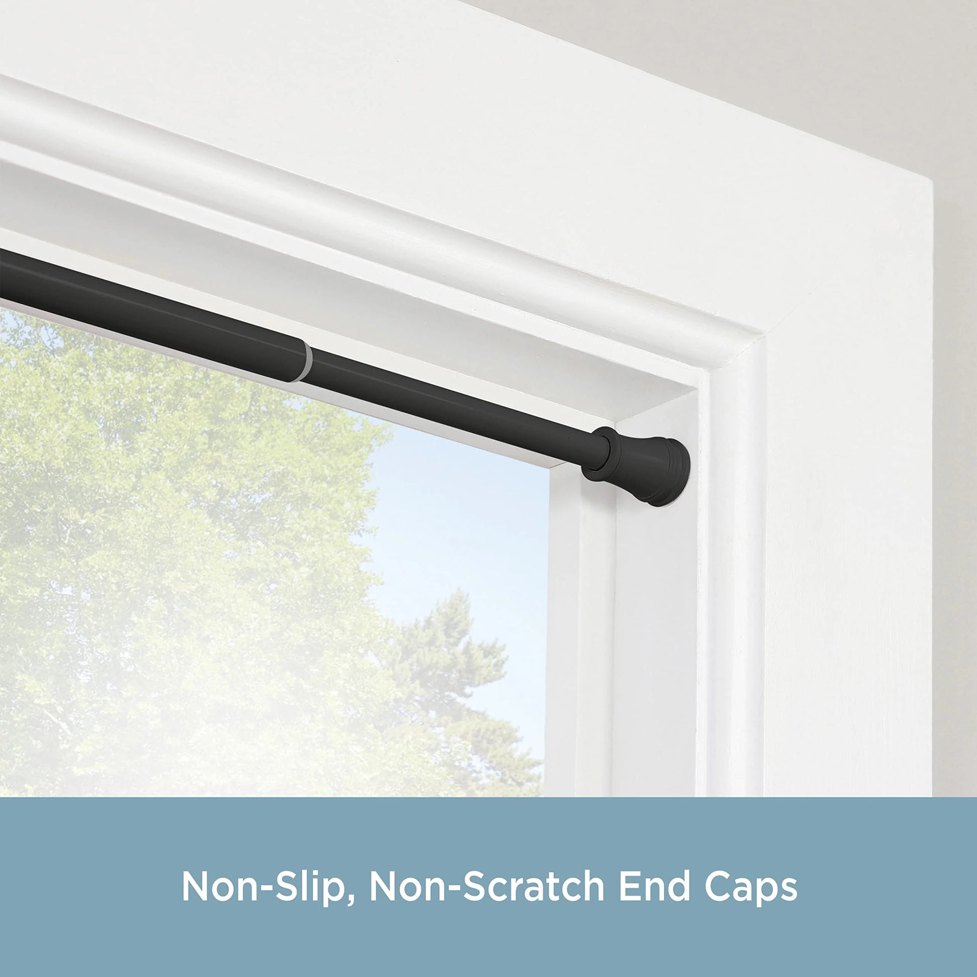 Black Steel Kenney KN723 Rogers Twist & Fit No Tools Easy to Install Tension Curtain Rod, 48-84" Adjustable Length, Black Finish, 5/8" Diameter Steel Tube, Good Condition condition - View 5