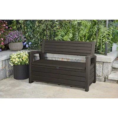 Keter Hudson Plastic Storage Bench, Non-Brushed Brown - View 1