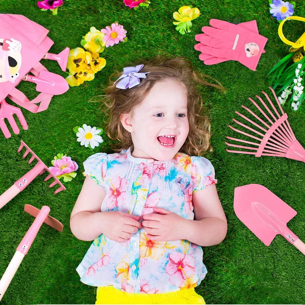 Pink Plastic Kids Rake and Shovel Set, 29.6'' Kids Gardening Tools Include Long Rake, Leaf Rake, Shovel, Hoe and Mini Garden Hand Tools, Gardening Toy Gift for Girls Age 3+ Years(Pink), Brand New condition - View 7