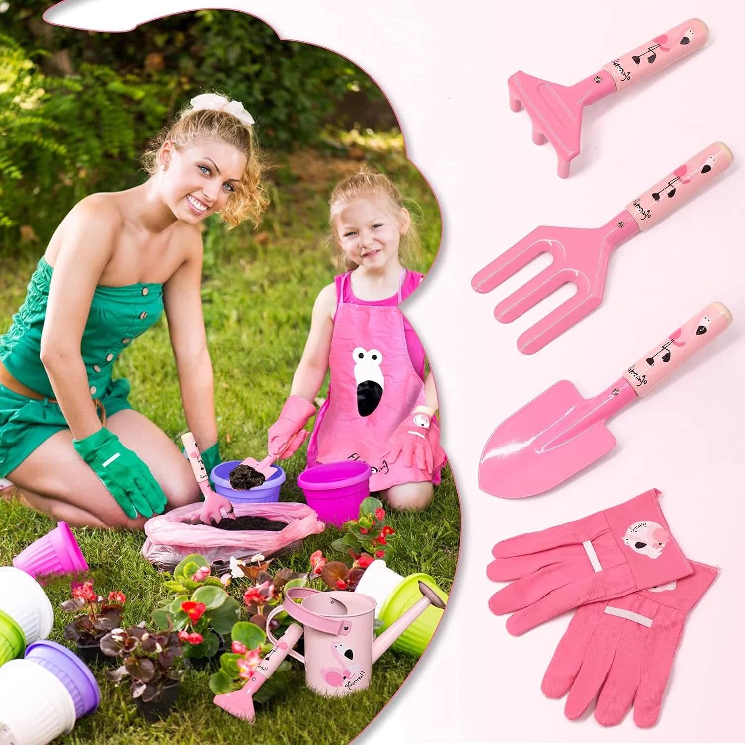 Pink Plastic Kids Rake and Shovel Set, 29.6'' Kids Gardening Tools Include Long Rake, Leaf Rake, Shovel, Hoe and Mini Garden Hand Tools, Gardening Toy Gift for Girls Age 3+ Years(Pink), Brand New condition - View 9