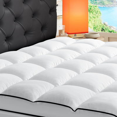 King Mattress Topper, Extra Thick Cooling Mattress Pillowtop for Back Pain, Plush Mattress Pad Protector with 8-21 Inch Elastic Deep Pocket 6d Down Alternative Filling