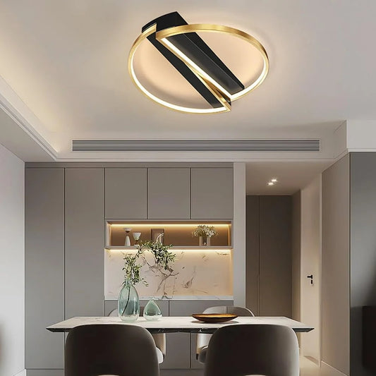 KunMai Modern LED Geometric Flush Mount Light in Gold & Black Ceiling Light - View 1