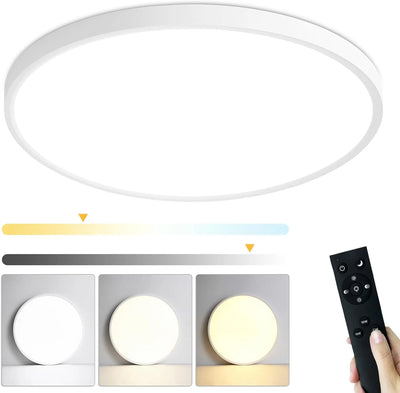 LED Flush Mount Ceiling Light Fixture 15 Inch, 36W 3600lm Dimmable Kitchen Light Fixture Ceiling Mount with Remote, Adjustable 3000K-6500K Round Ceiling Lamp for Bedroom, Living Room,White