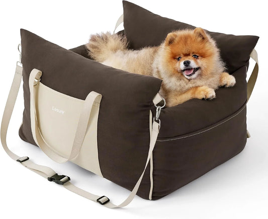 Lesure Small Dog Car Seat for Small Dogs - Waterproof Dog Booster Seat for Car - Brown - View 1