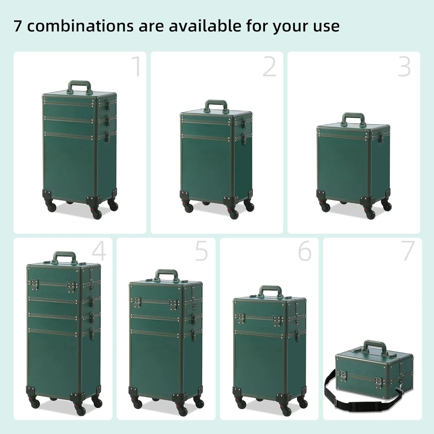 Green Plastic Makeup Train Case, Rolling Makeup Case with Lid, 5 in 1 Cosmetology Case on Wheels, Christmas Gift, Large Makeup Case Organizers, Profesional Cosmetic Case for Salon Barber, Green Green 4 layers, As Is condition - View 6