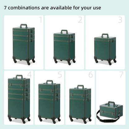 Green Plastic Makeup Train Case, Rolling Makeup Case with Lid, 5 in 1 Cosmetology Case on Wheels, Christmas Gift, Large Makeup Case Organizers, Profesional Cosmetic Case for Salon Barber, Green Green 4 layers, As Is condition - View 6