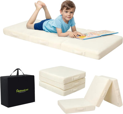 MeMoreCool Foldable Floor Mattress for Kids, Toddler Floor Nap Mat for Sleeping Daycare, Small Child Foldable Mattress Floor Bed, Trifold Futon Portable Tri Folding Mattress, 57x22 Inch