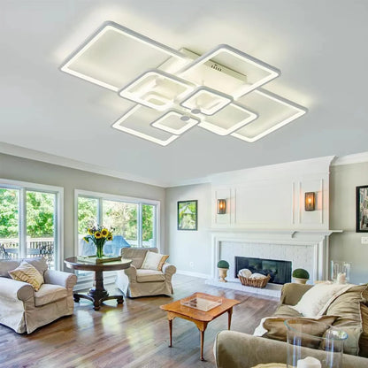 White Acrylic Modern LED Ceiling Light,41.7in White Modern LED Ceiling Light Dimmable for Living Room,8 Square Frame Acrylic with Remote Ceiling Lamps for Kitchen Bedroom Dining Room, Good Condition condition - View 5