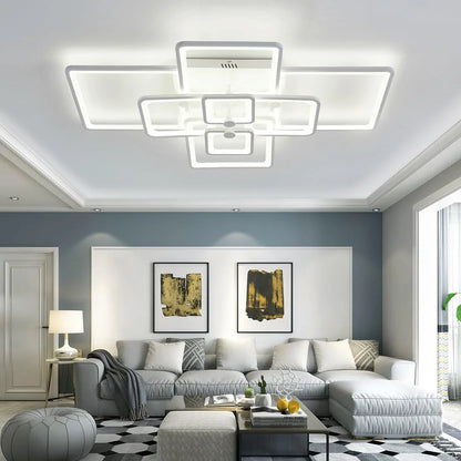 White Acrylic Modern LED Ceiling Light,41.7in White Modern LED Ceiling Light Dimmable for Living Room,8 Square Frame Acrylic with Remote Ceiling Lamps for Kitchen Bedroom Dining Room, Good Condition condition - View 6