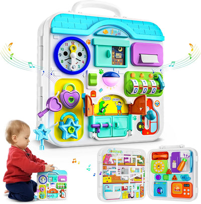 Musical Toys for 1 Year Old Girl Boy, 1st Birthday Gifts for 1 Year Old Girl, Montessori Busy Board with Light Music, Learning Educational Toy for Toddler 1-2, Baby 12-18 Months Blue