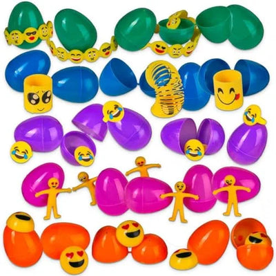 Neliblu Toy Filled Easter Eggs - 30 Bright and Colorful 2.5" Surprise Eggs Pre-Filled with Emoticon Toys - Ideal for Kids Easter Hunt and Basket Stuffers
