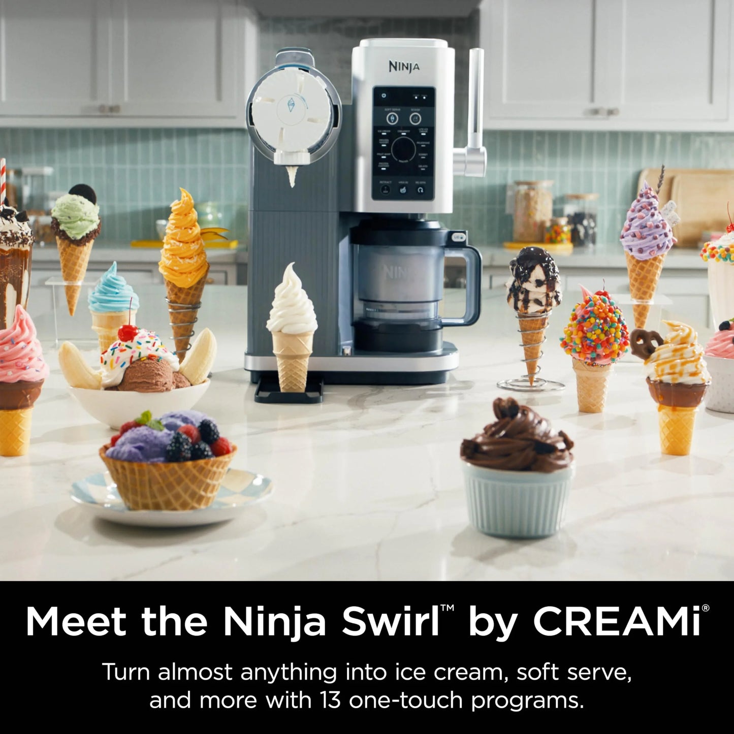 Multi-color Plastic, Metal Ninja Swirl by CREAMi Ice Cream and Soft Serve Maker, Sorbet, Milkshake, Frozen Yogurt, Low Calories Program & More, 13-in-1, Soft Serve Handle, (2) CREAMi Swirl 16oz Pints, For Kids & ALL ages, NC701, As Is condition - View 4