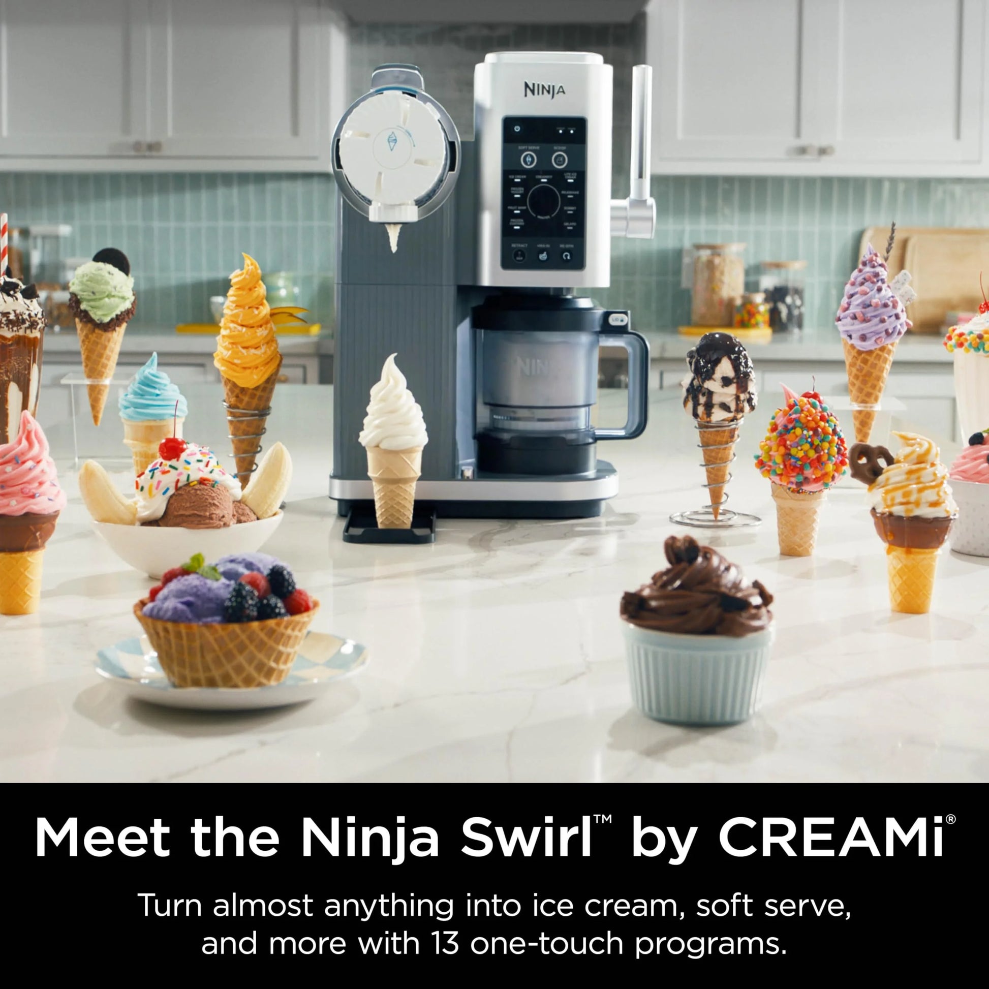 Multi-color Plastic, Metal Ninja Swirl by CREAMi Ice Cream and Soft Serve Maker, Sorbet, Milkshake, Frozen Yogurt, Low Calories Program & More, 13-in-1, Soft Serve Handle, (2) CREAMi Swirl 16oz Pints, For Kids & ALL ages, NC701, As Is condition - View 4