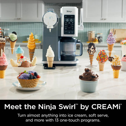 Multi-color Plastic, Metal Ninja Swirl by CREAMi Ice Cream and Soft Serve Maker, Sorbet, Milkshake, Frozen Yogurt, Low Calories Program & More, 13-in-1, Soft Serve Handle, (2) CREAMi Swirl 16oz Pints, For Kids & ALL ages, NC701, As Is condition - View 4