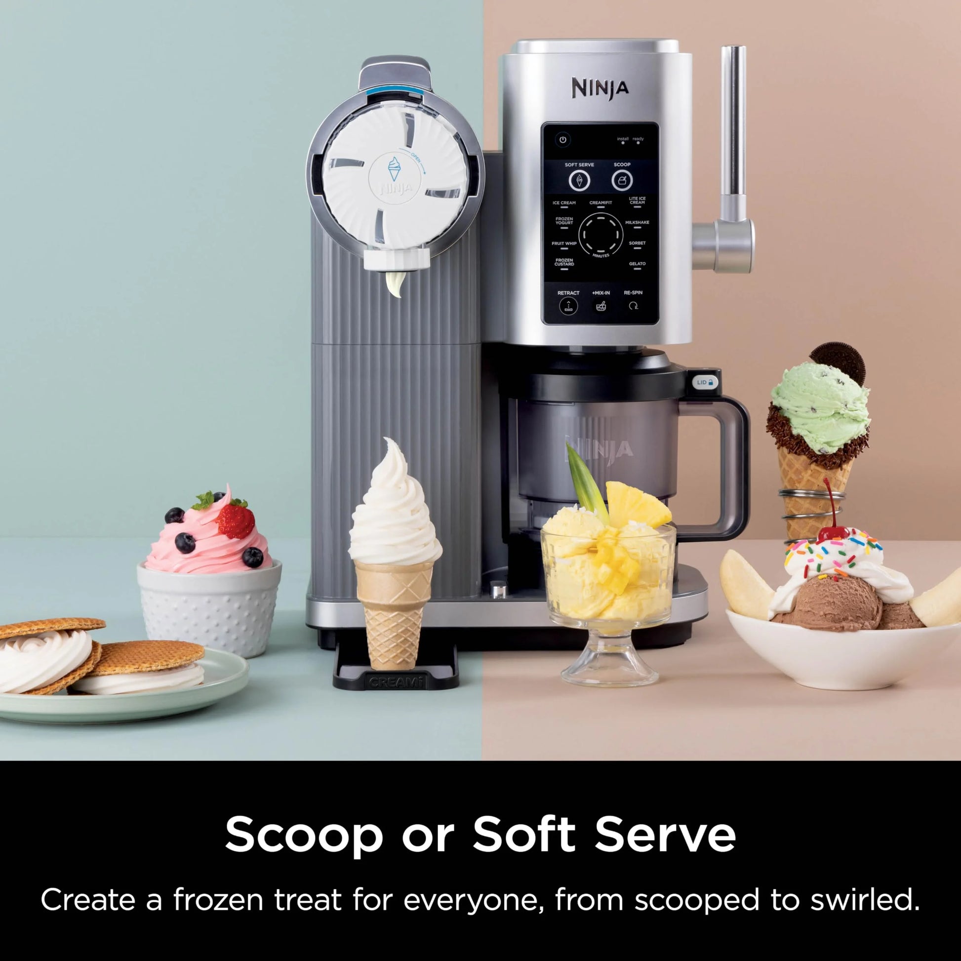Multi-color Plastic, Metal Ninja Swirl by CREAMi Ice Cream and Soft Serve Maker, Sorbet, Milkshake, Frozen Yogurt, Low Calories Program & More, 13-in-1, Soft Serve Handle, (2) CREAMi Swirl 16oz Pints, For Kids & ALL ages, NC701, As Is condition - View 5