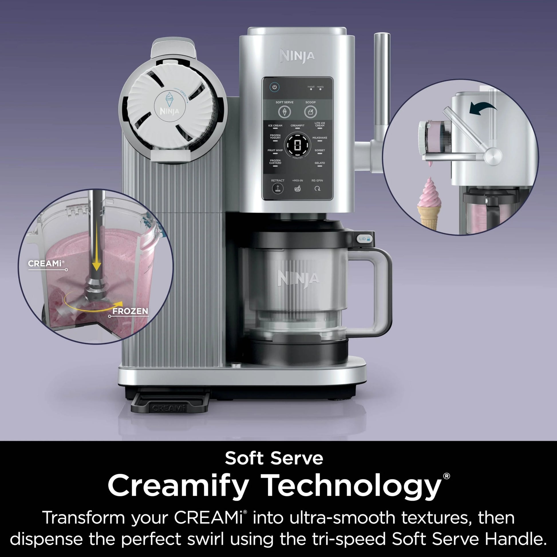 Multi-color Plastic, Metal Ninja Swirl by CREAMi Ice Cream and Soft Serve Maker, Sorbet, Milkshake, Frozen Yogurt, Low Calories Program & More, 13-in-1, Soft Serve Handle, (2) CREAMi Swirl 16oz Pints, For Kids & ALL ages, NC701, As Is condition - View 8