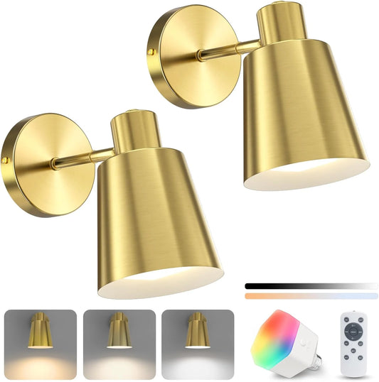 NIORSUN Wall Sconces Set of Two - Gold | Battery Operated Lights - View 1