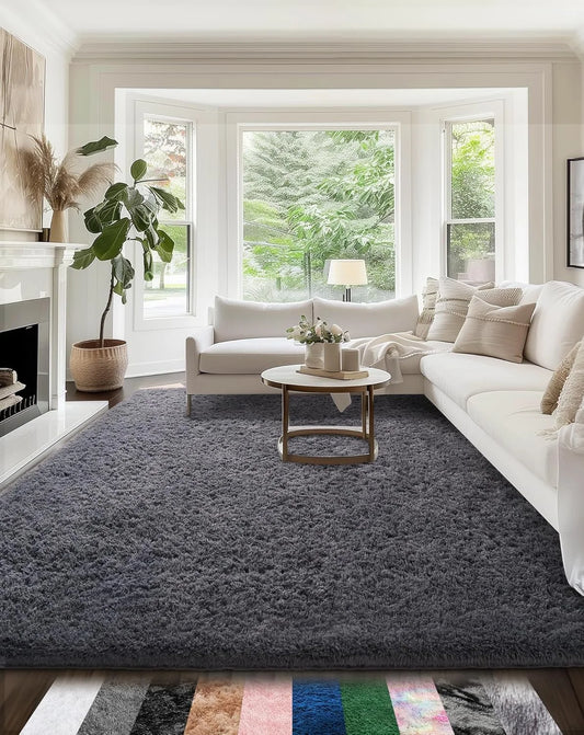 Ophanie Upgrade 5x8 Grey Fluffy Carpet - View 1