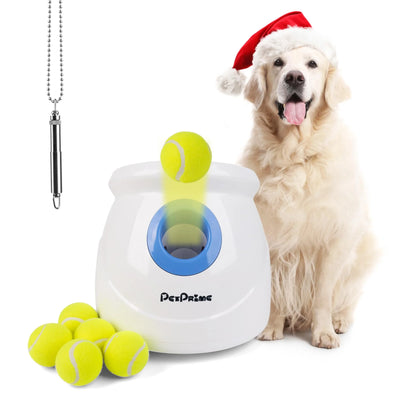 PetPrime Automatic Ball Launcher for Large Dogs, with 6pcs Tennis Balls(2.5'') Dog Ball Thrower Machine for Pet Indoor/Outdoor Interactive Throwing Game for Large Breed Dog