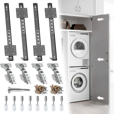 Pisman Pocket Door Slides 18 inch 4 PCS and Hardwares for Inset and Cabinet Door, Disappearing and Hidden The Slides and The Hinges