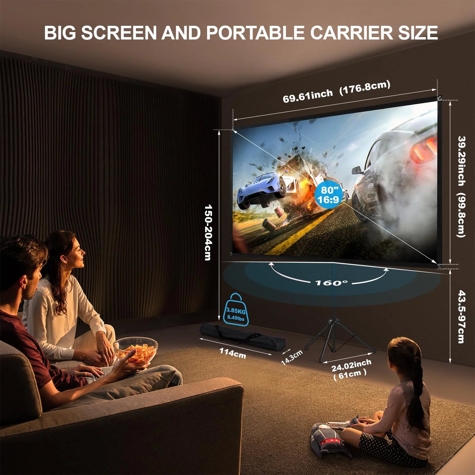 White Glass Fiber Portable Projector Screen with Stand, Outdoor Movie Screen, 80 Inch 16:9, Good Condition condition - View 9